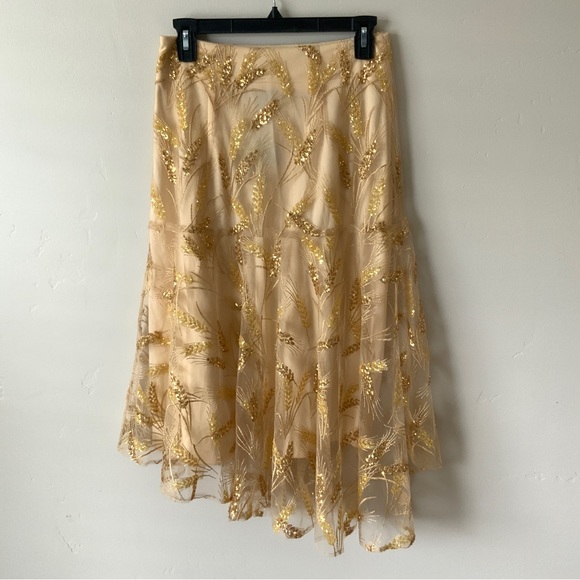Anthropologie Eva Franco Ellen Gilded Wheat Skirt Embroidered Sequin Embellished - Picture 5 of 7